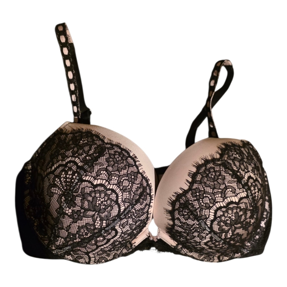VICTORIA'S SECRET Dream Angel Black/Pink Lace Push-Up Bra‎ - Size 36D